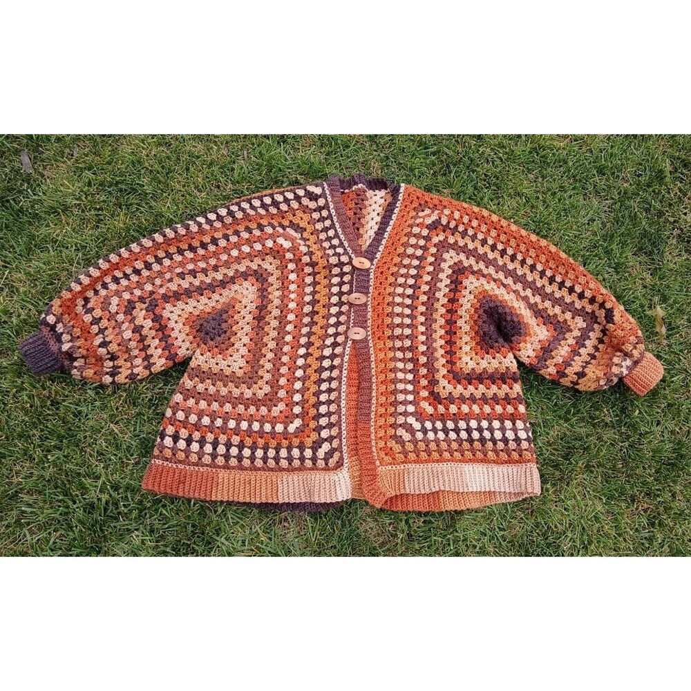 Artisan Handmade Crochet Cardigan Granny Square Boho Cottagecore Festival Unisex